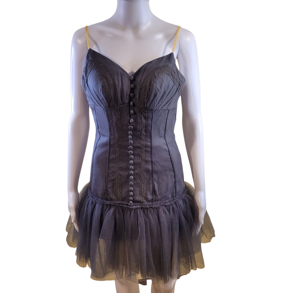 Steampunk gray corset mini dress with tulle skirt - 0.         U100